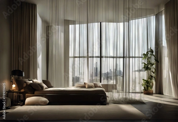 Fototapeta curtain separating living bed interior string Modern space asia pacific rim taipei day sunlight daylight afternoon horizontal nobody no people indoor inside residence edifice