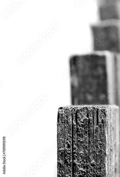 Fototapeta Wooden fence close-up, minimalism, black and white, art, style, atmosphere