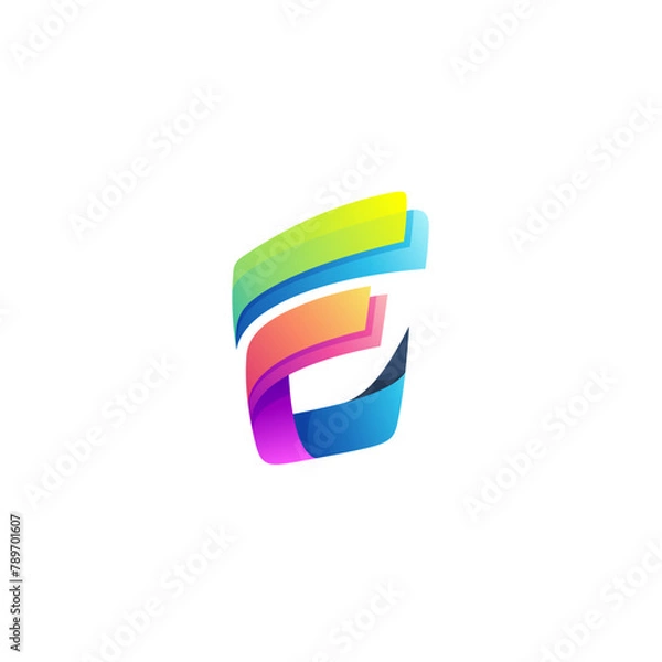 Fototapeta E logo colorful, letter E logo with 3d colorful, business icons