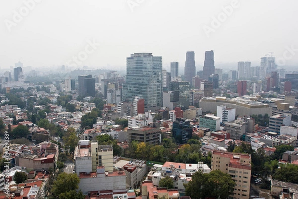 Fototapeta Panoramic view of the city and air pollution, global warming concept