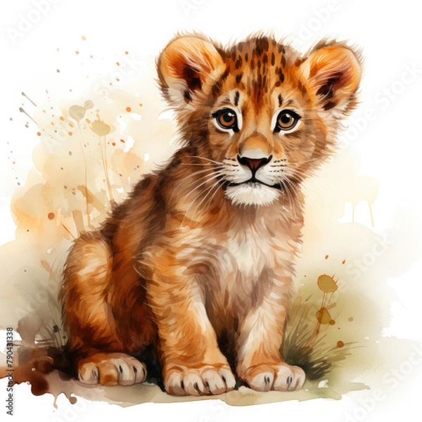 Fototapeta Watercolor African Lion, clipart Illustration, Generative Ai