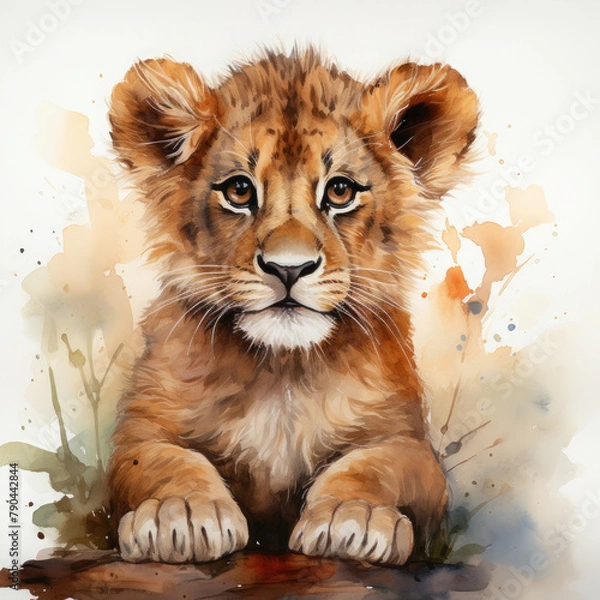 Fototapeta Watercolor Barbary Lion, clipart Illustration, Generative Ai