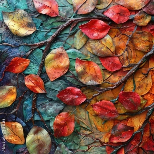 Fototapeta Vibrant autumn foliage as a textured backdrop with detailed leaves