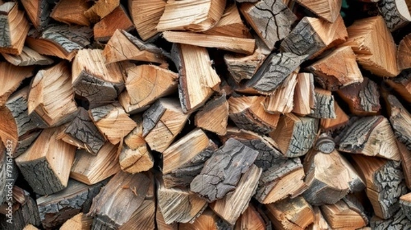 Fototapeta A pile of timber against a green backdrop