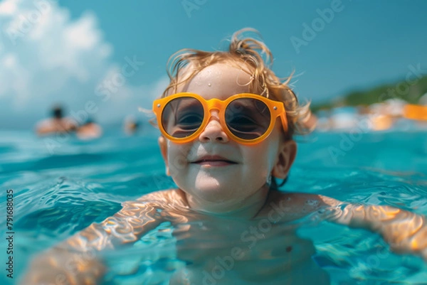 Fototapeta Summer Splash, Kid Enjoying Pool Fun on Vacation