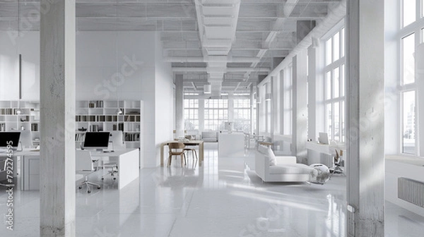 Fototapeta Modern office white deseign with window and natural daylight