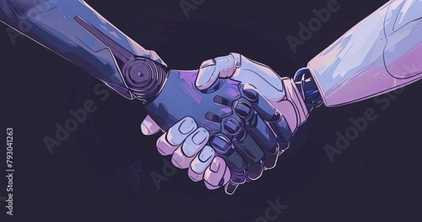 Fototapeta Human and robot handshake, futurism, Generative AI