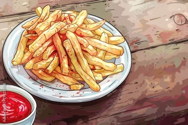 Fototapeta Delicious plate of french fries with ketchup, perfect for food concepts