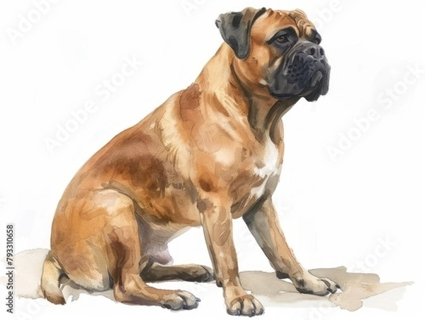 Fototapeta Bullmastiff watercolor isolated on white background