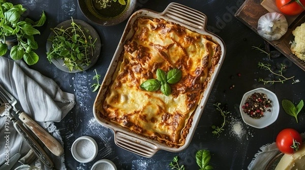 Fototapeta Homestyle Lasagna with Savory Beef Bolognese Sauce