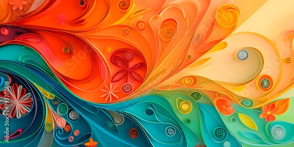 Fototapeta unique abstract background in quilling style, created using paper twisting technique. Perfect for banner design, greeting cards, and advertising materials,bright saturated colors