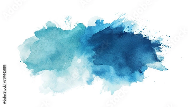 Fototapeta Abstract blue watercolor paint brush stroke flow texture PNG transparent background isolated graphic resource. Vibrant azure, cyan, cerulean color art shape