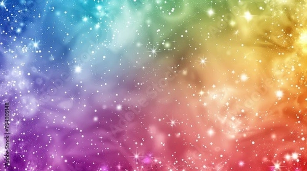 Fototapeta A cosmic-themed background with stars and galaxies in rainbow hues. 