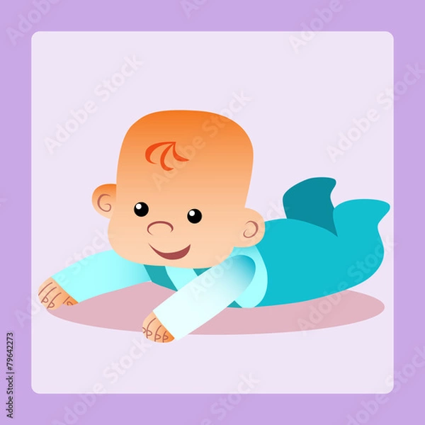 Fototapeta Happy baby is lying on his stomach trying to crawl