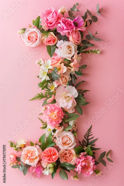 Fototapeta Vertical Floral Number One. Vertical floral arrangement in the shape of the number 1, ideal for romantic events.