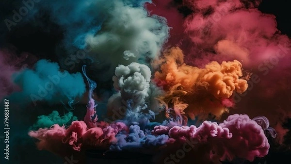 Fototapeta Clouds of colored smoke. An abstract background that creates an enchanting and mysterious atmosphere, drawing you into a cloudy world of colored dreams. AI generated.