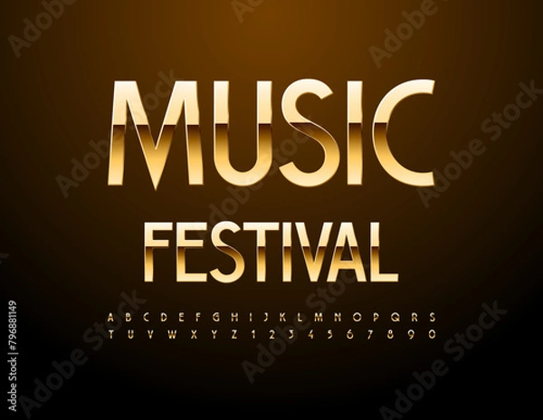 Fototapeta Vector elite logotype Music Festival. Elite Gold Font. Premium Alphabet Letters and Numbers.