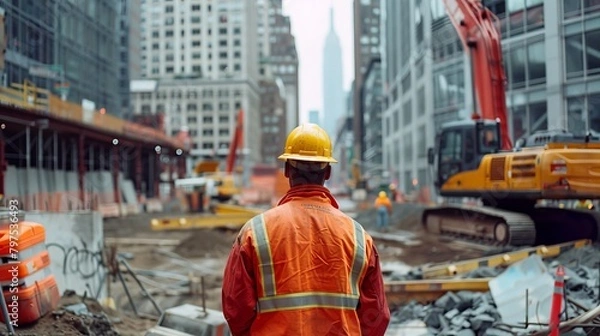 Fototapeta Confident Construction Professional on Job Site