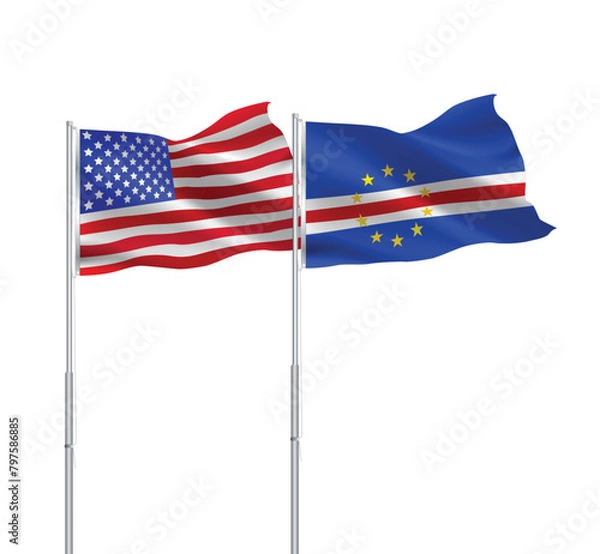 Fototapeta American and Cabo Verde flags together.USA,Cape Verde flags on pole