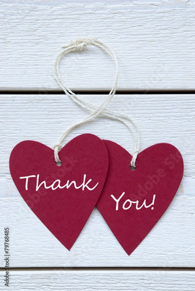 Fototapeta Two Hearts Label With Thank You Vertical