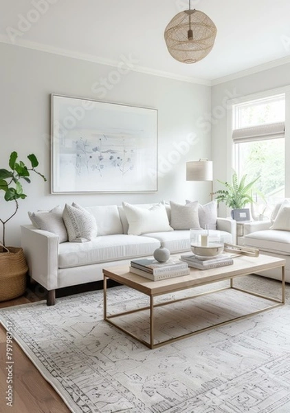 Fototapeta b'Airy White Living Room With Natural Textures'