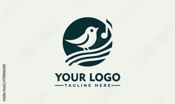 Fototapeta simple songbird Music logo design with using icon of singing bird and music note illustration for any business