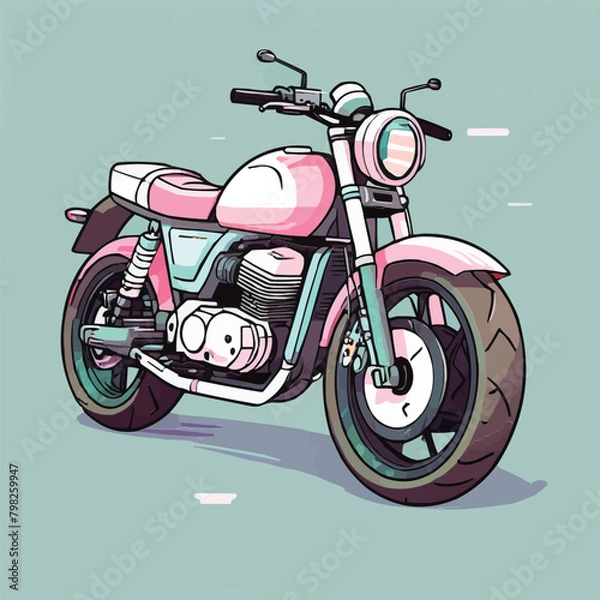 Fototapeta Motorcycle new style illustration pastel colors thin vector art