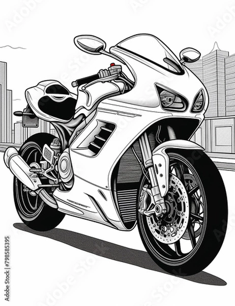 Fototapeta Coloring page design motorcycle isolated on a white background black and white