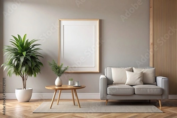 Fototapeta Living room blank frame mockup