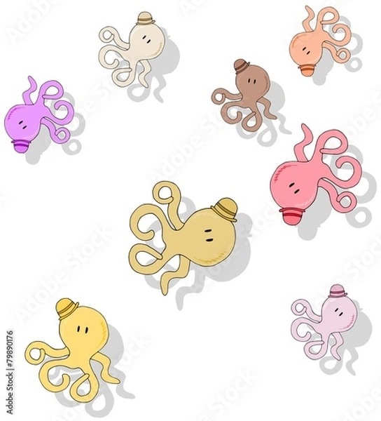 Fototapeta Cartoon octopus pattern with drop shadow