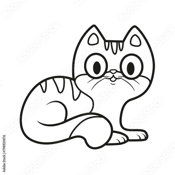 Fototapeta Cute cartoon kitten outlined for coloring page on a white background