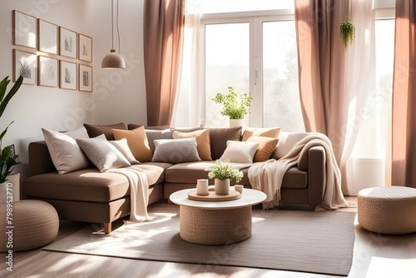 Fototapeta Cozy stylish living room interior