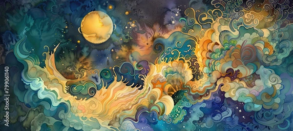 Fototapeta Cosmic Sphere Serenity Watercolor Art