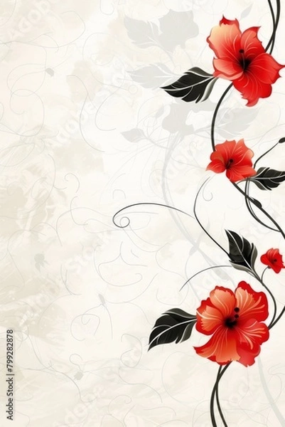 Fototapeta White Floral Background With Red Flowers