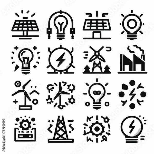 Fototapeta outline electrical energy icon set silhouette vector illustration white background, electrical energy, electricity. Outline icon collection