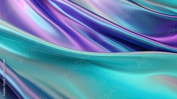 Obraz Holographic silk background with swirling waves of turquoise