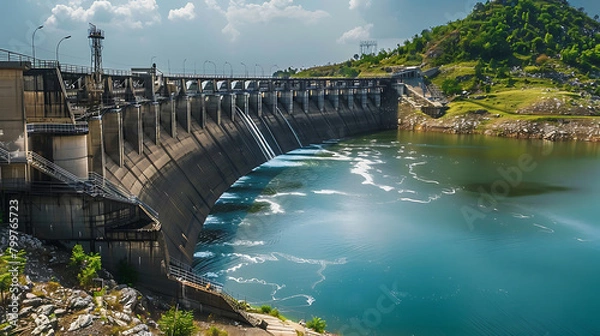 Fototapeta A dam on a water filled lake