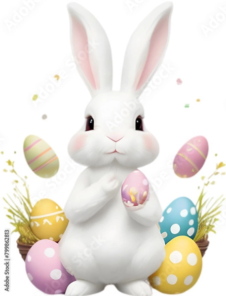 Fototapeta A cute Easter bunny with egg clipart.