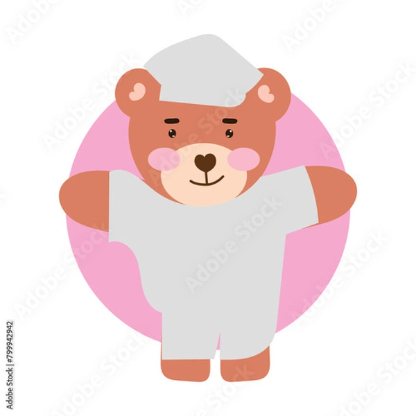 Fototapeta Hand drawn vector illustration of a cute baby bear. baby bear with piyama isolated on white background. bear cartoon