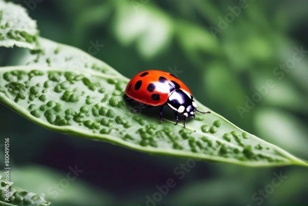 Fototapeta 'leaf ladybird background white isolated green coccinellidae bird summer spring photo red macro black insect fly foliage nobody vibrant floral tiny life bright head studio grass light gardening'