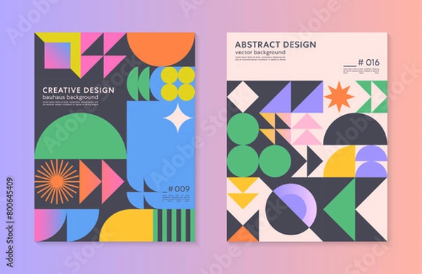 Fototapeta Abstract geometric pattern backgrounds with copy space for text.Trendy minimalist geometric designs with bold simple shapes and elements.Modern artistic vector illustrations.