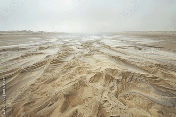 Fototapeta Gazing downward, the sandy expanse transforms into a mathematical tableau, where angles and proportions play out in silent reverence.