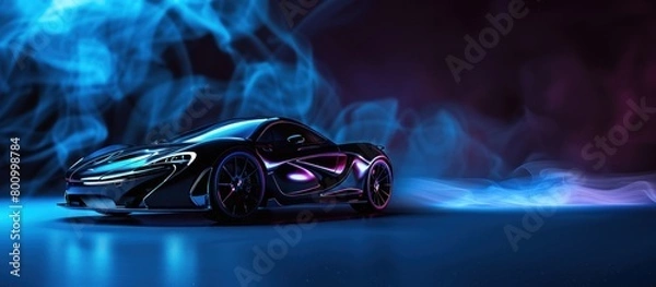 Fototapeta Black modern sports car with futuristic blue motion background