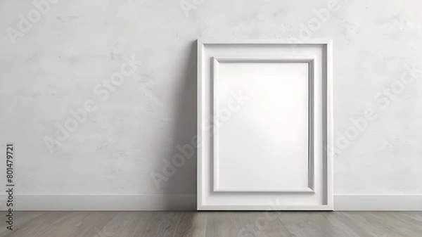 Fototapeta Empty mockup frame on wooden floor with white wall