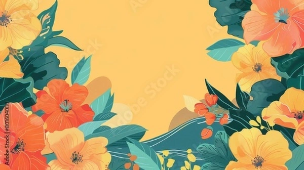 Obraz Tropical blooms frame a serene landscape