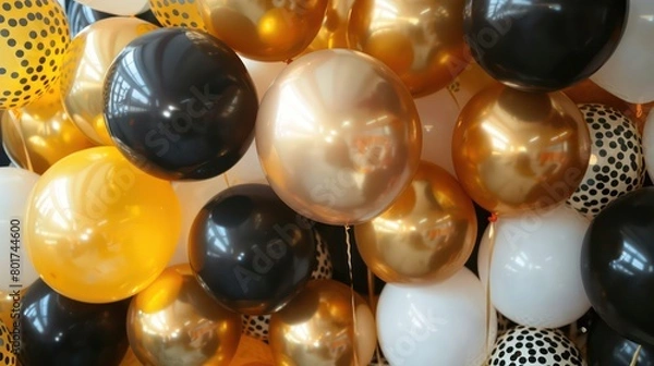 Fototapeta festive gold balloons, black balloons, white balloons 