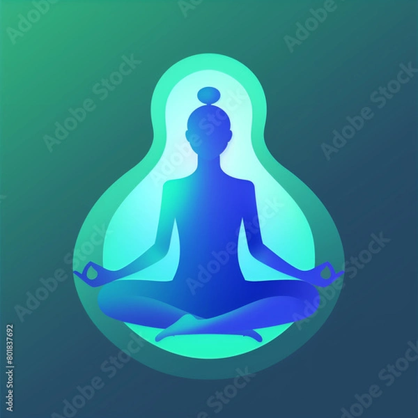 Fototapeta A minimalist logo design featuring a personoid figure sitting with their legs folded in meditation, symbolizing tranquility and mindfulness. Perfect for applications promoting mental well-being