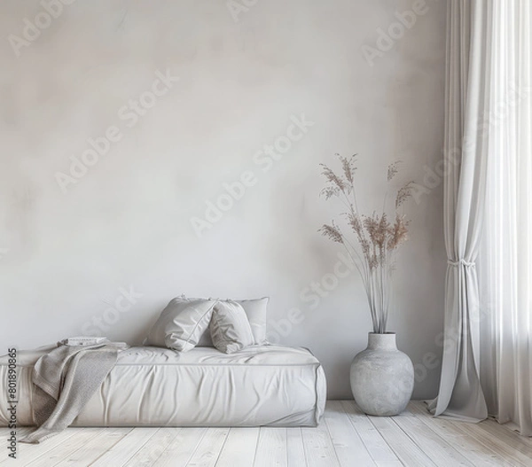 Fototapeta Interior design composition in neutral tones with minimalistic decor and copyspace