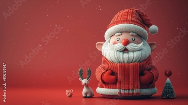 Fototapeta Santa Claus Holding Christmas Present Next to Small Deer. Generative AI