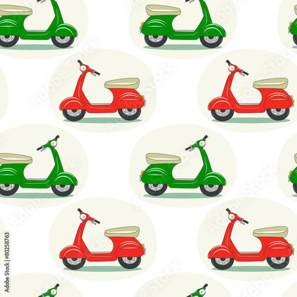 Fototapeta Hand drawn scooters seamless pattern